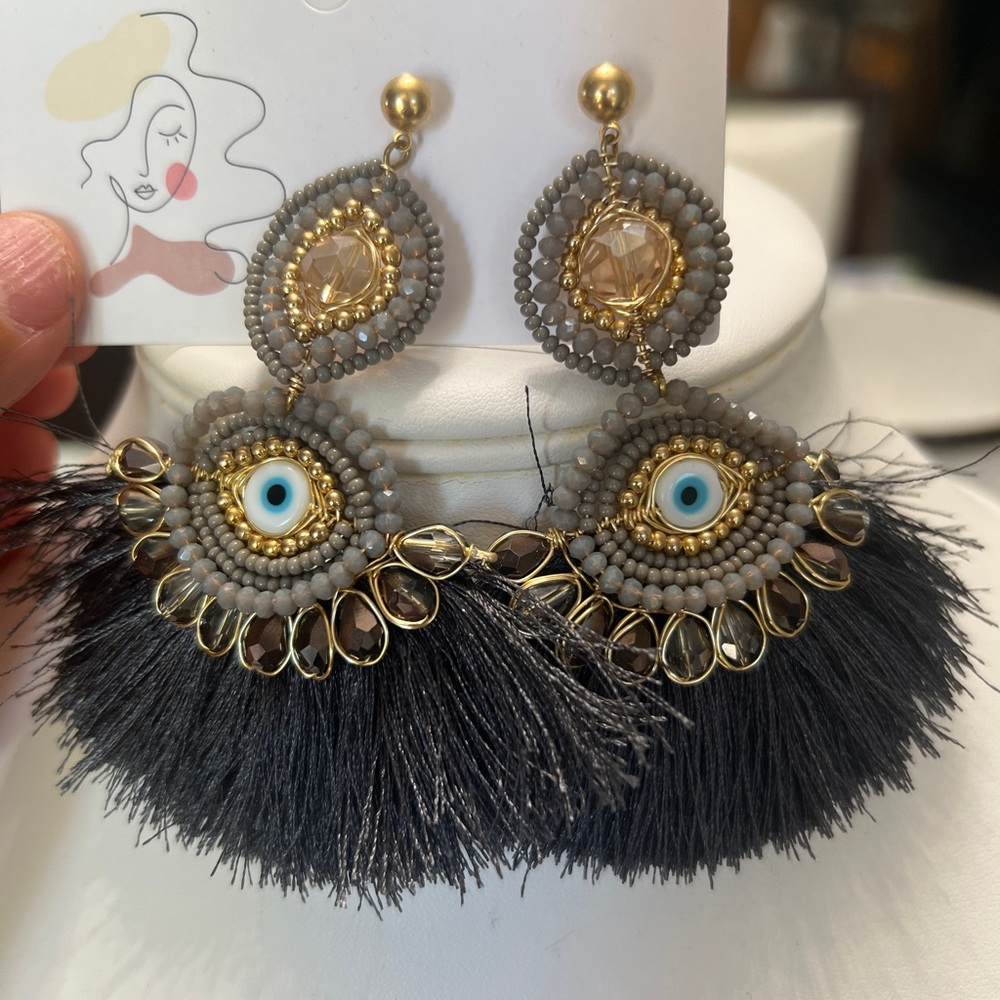 Black and Gold Statement Earrings with Intricate Filigree